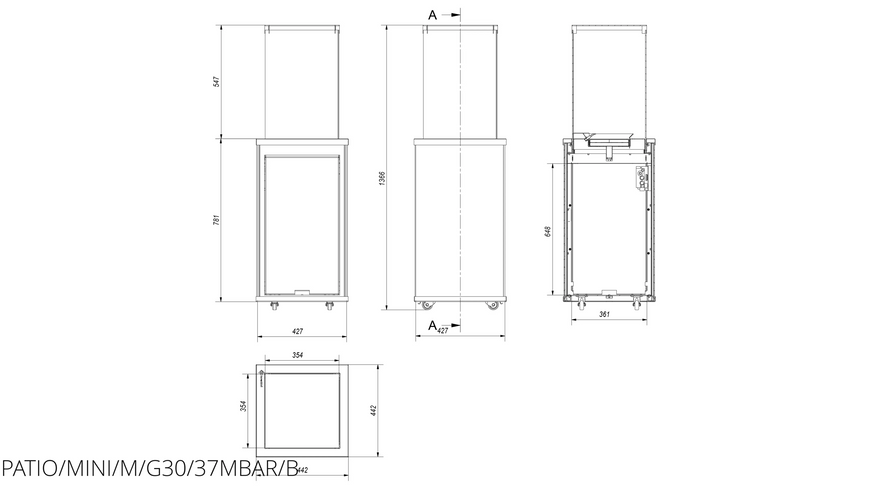 Газовий обігрівач Kratki PATIO MINI скло/білий PATIO/MINI/M/G30/37MBAR/B фото