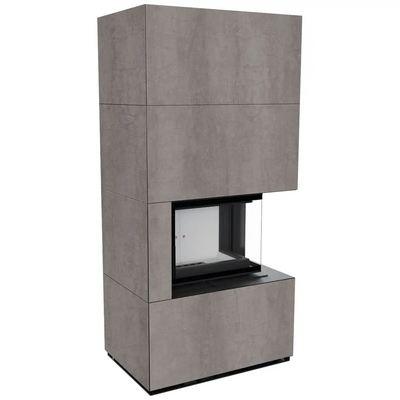 Камин Kratki FLOKI BOX правый 8 kW &Oslash; 160 в корпусе с керамогранита NATURALI PIETRA DI SAVOIA GRIGIA BOCCIARDATA FLOKI/S/P/Q/N/P/D/S/G фото