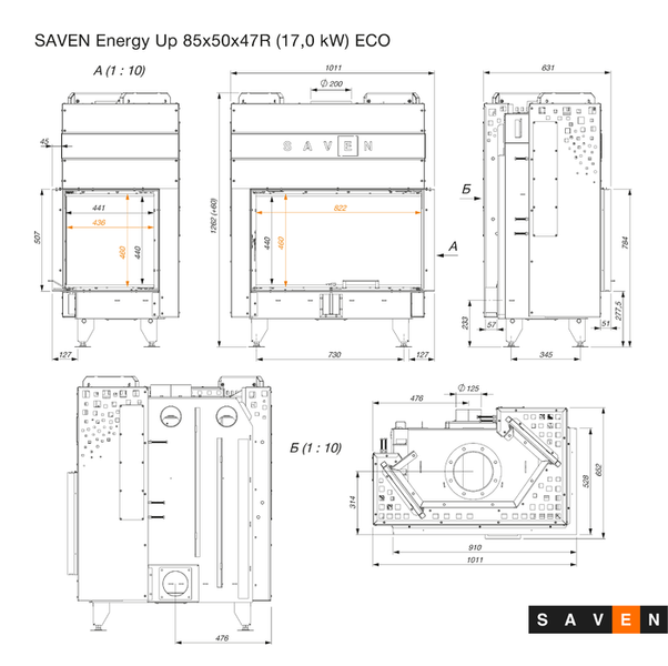 Камінна топка кутова SAVEN Energy Up 85х50х47R SE/85/50/47/R/Up фото