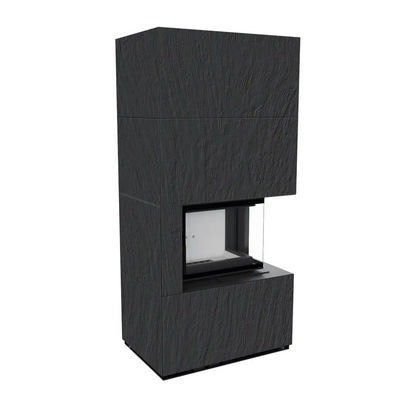 Камин Kratki FLOKI BOX правый 8 kW &Oslash; 160 в корпусе с керамогранита NATURALI ARDESIA NERO A SPACCO FLOKI/S/P/Q/N/A/N фото