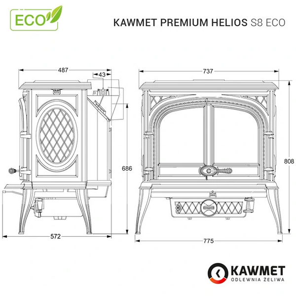 Чугунная печь KAWMET Premium HELIOS S8 S8 фото