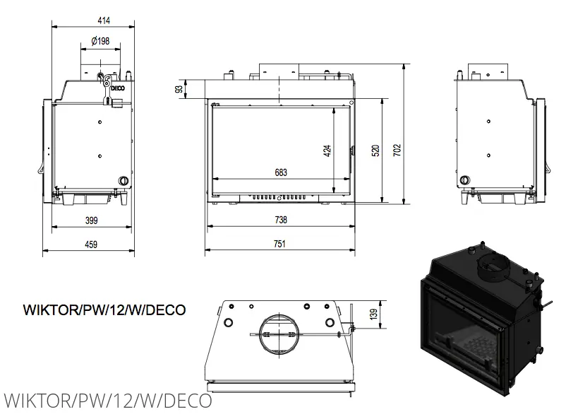 Каминная топка Kratki WIKTOR PW 12 DECO WIKTOR/PW/12/W/DECO фото