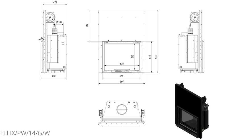 Каминная топка Kratki FELIX PW 14 гильотина FELIX/PW/14/G/W фото