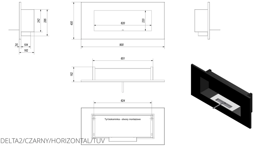 Биокамин Kratki DELTA 2 черный HORIZONTAL с сертификатом TUV DELTA2/CZARNY/HORIZONTAL/TUV фото