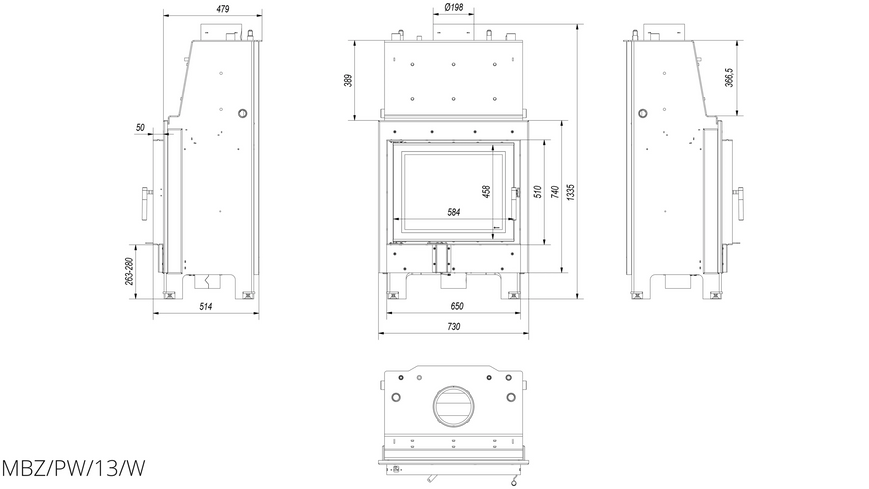 Каминная топка Kratki MBZ PW 13 DG MBZ/PW/13/W/DG фото