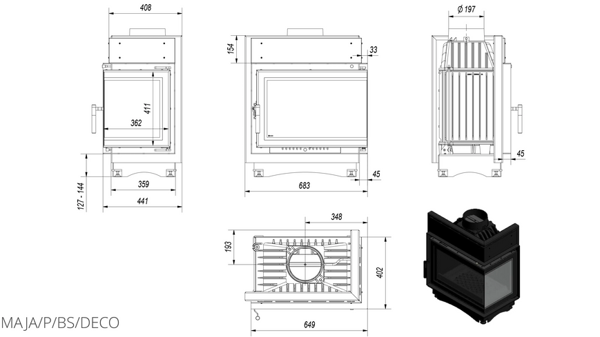 Каминная топка Kratki MAJA 12 правая BS DECO MAJA/P/BS/DECO фото