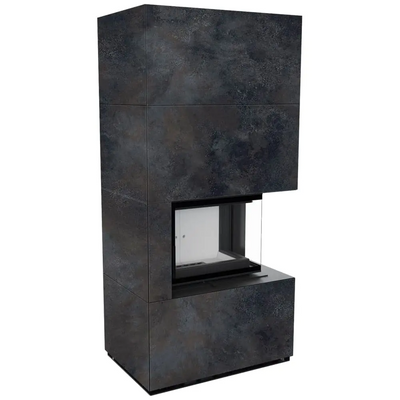 Камин Kratki FLOKI BOX правый 8 kW &Oslash; 160 в корпусе с керамогранита OSSIDO NERO FLOKI/S/P/Q/OS/N фото