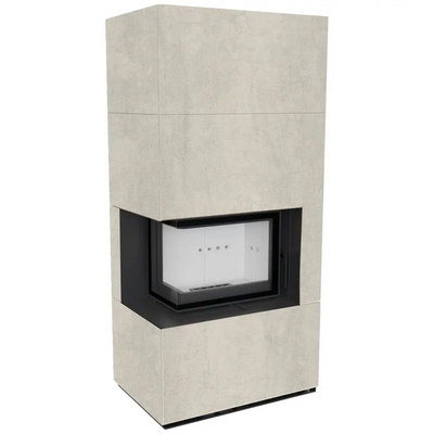 Камин Kratki FLOKI BOX левый 8 kW &Oslash; 160 в корпусе с керамогранита NATURALI PIETRA DI SAVOIA PERLA BOCCIARDATA FLOKI/S/L/Q/N/P/D/S/P фото