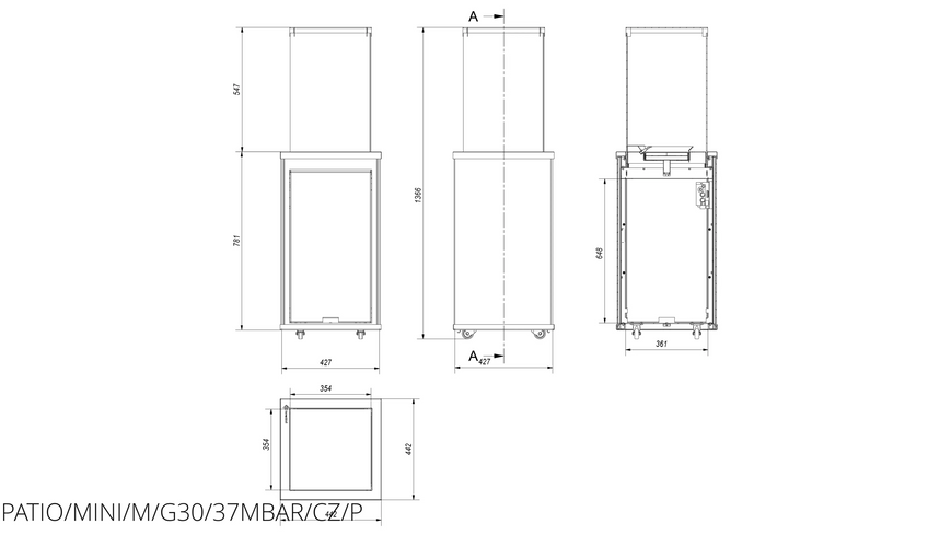 Газовий обігрівач Kratki PATIO MINI скло/чорний - пікований - ручне управління PATIO/MINI/M/G30/37MBAR/CZ/P фото