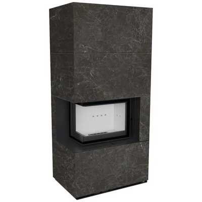 Камин Kratki FLOKI BOX левый 8 kW &Oslash; 160 в корпусе с керамогранита NATURALI NERO GRECO FLOKI/S/L/Q/N/G фото