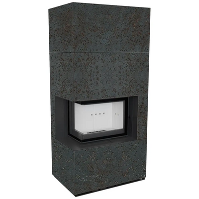 Камин Kratki FLOKI BOX левый 8 kW &Oslash; 160 в корпусе с керамогранита OXIDE NERO FLOKI/S/L/Q/O/N фото
