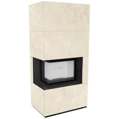 Камин Kratki FLOKI BOX левый 8 kW &Oslash; 160 в корпусе с керамогранита OXIDE BIANCOлевый 8 kW &Oslash; 160 в корпусе с керамогранита OXIDE MORO FLOKI/S/L/Q/O/B фото