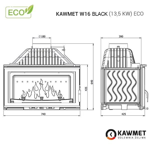 Каминная топка KAWMET W16 Black (13.5 kW) W16 13,5kW BL/ECO фото