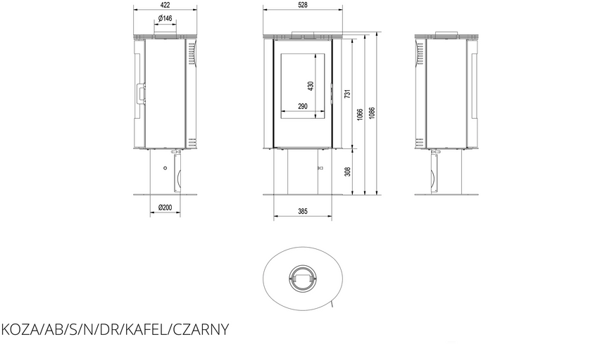 Кафельная печь-камин Kratki KOZA AB S/N/DR кафель черная KOZA/AB/S/N/DR/KAFEL/CZARNY фото