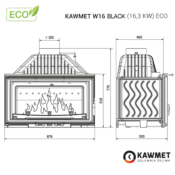 Каминная топка KAWMET W16 Black (16.3 kW) W16 16,3kW BL/ECO фото