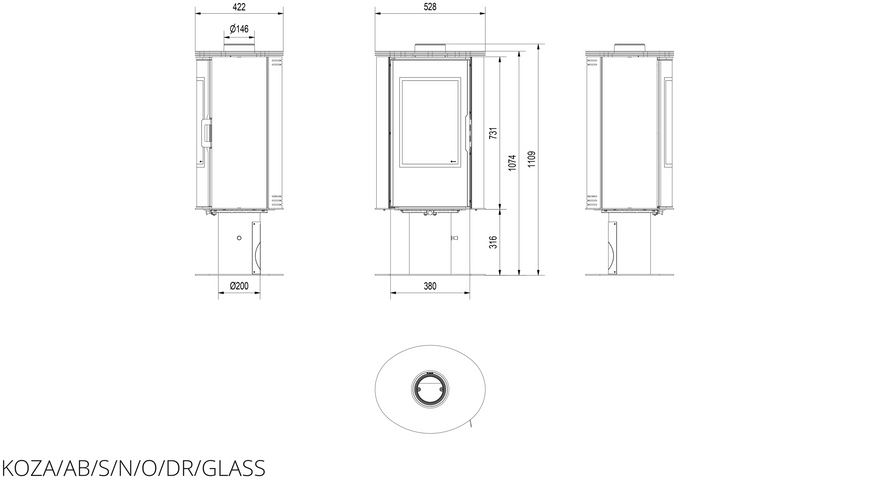 Стальная печь-камин Kratki KOZA AB S/N/O/DR GLASS KOZA/AB/S/N/O/DR/GLASS фото