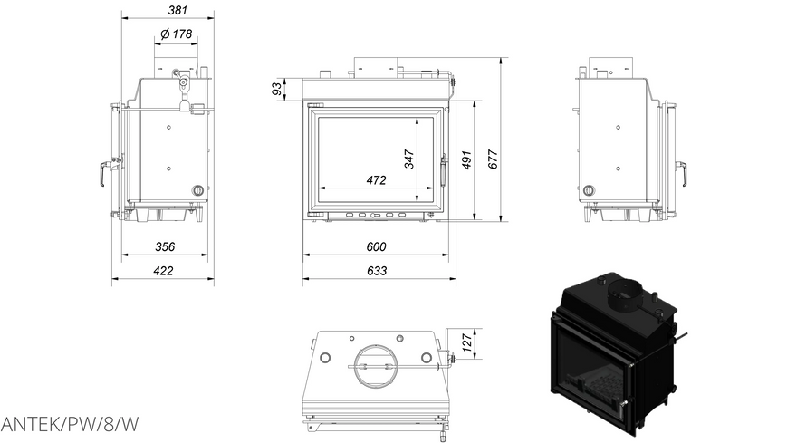 Каминная топка Kratki ANTEK PW 8 ANTEK/PW/8/W фото