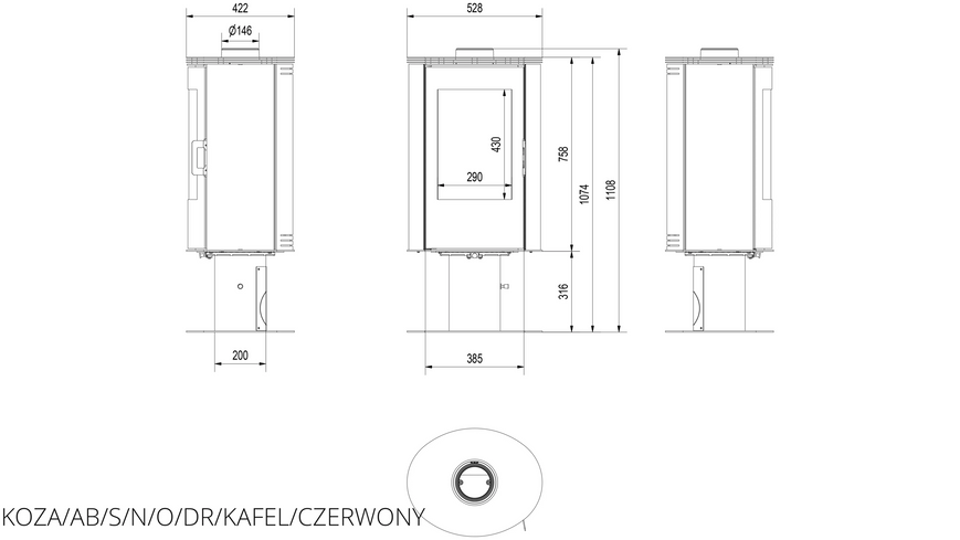 Кахельна піч-камін Kratki KOZA AB S/N/O/DR кахель червона KOZA/AB/S/N/O/DR/KAFEL/CZERWONY фото