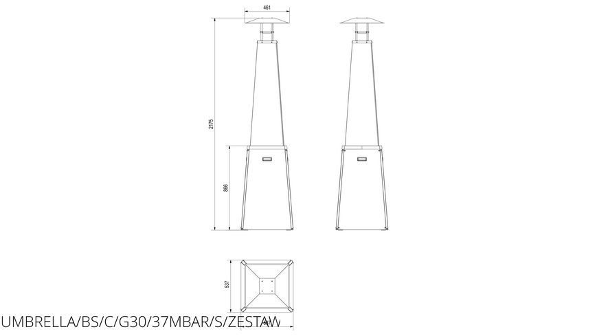 Газовий обігрівач Kratki UMBRELLA BS стальний чорний UMBRELLA/BS/C/G30/37MBAR/S/ZESTAW фото