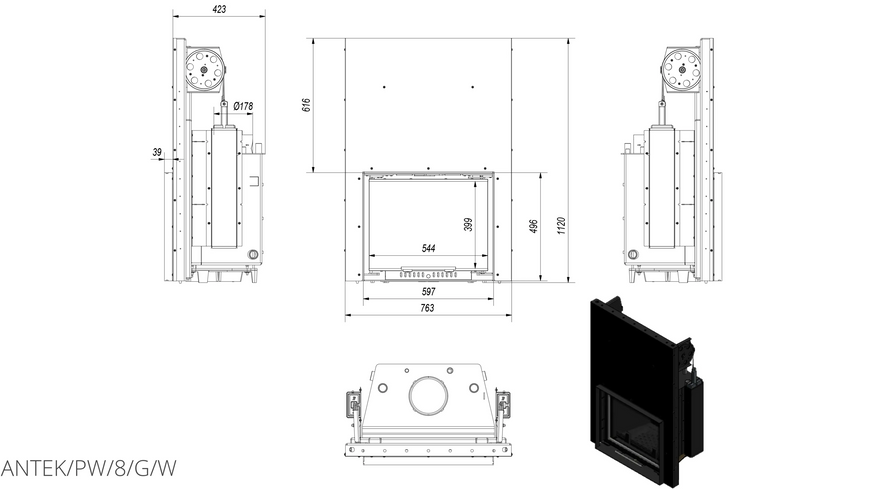 Каминная топка Kratki ANTEK PW 8 гильотина ANTEK/PW/8/G/W фото