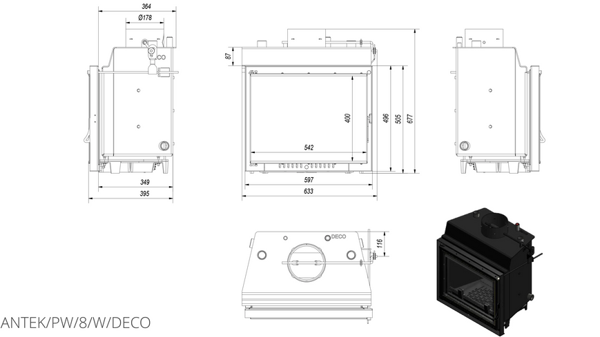 Камінна топка Kratki ANTEK PW 8 DECO  ANTEK/PW/8/W/DECO фото