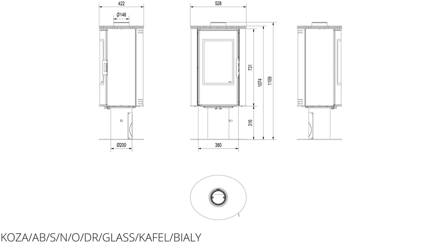 Кафельная печь-камин Kratki KOZA AB S/N/O/DR GLASS кафель белая KOZA/AB/S/N/O/DR/GLASS/KAFEL/BIALY фото