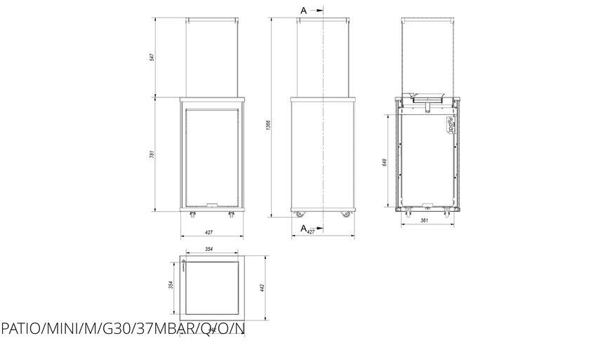 Газовый обогреватель Kratki PATIO MINI керамогранит OXIDE NERO - ручное управление PATIO/MINI/M/G30/37MBAR/Q/O/N фото