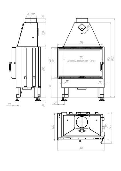 Камінна топка M-FIRE 70 кутова ліва (15kW) m-fire70p фото