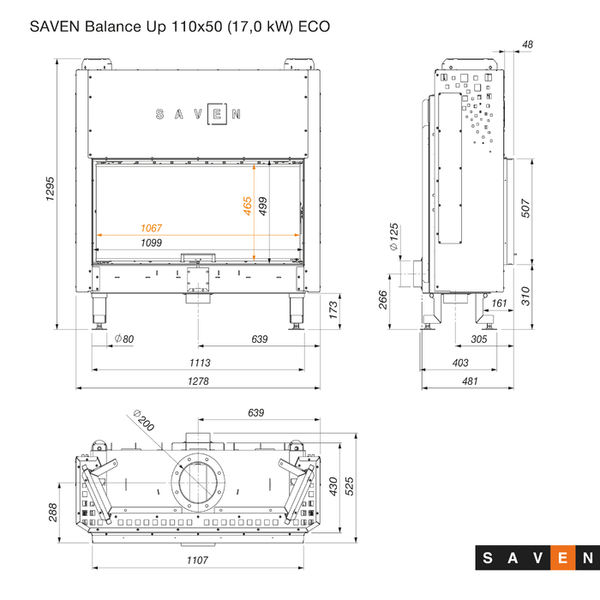 Камінна топка SAVEN Balance Up 110x50 (15,0 kW) ECO SB/110/50/UP фото