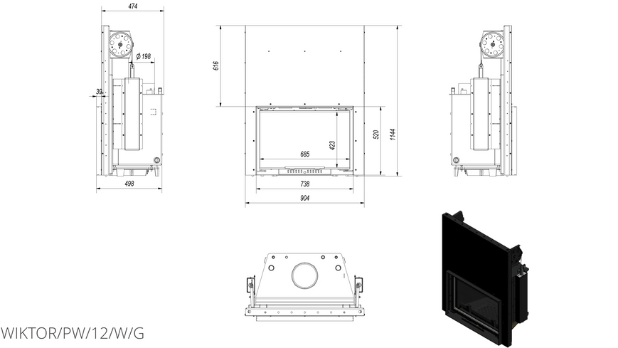 Камінна топка Kratki WIKTOR PW 12 гільйотина WIKTOR/PW/12/W/G фото